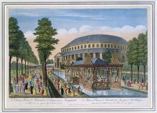 Chinese House, Rotunda and the company in masquerade, Ranelagh Gardens, London, 18th century. Artist: John Bowles