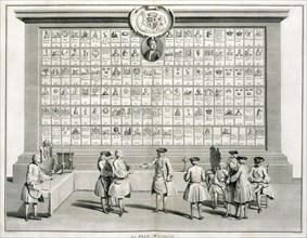 Freemasons, with signs for the various lodges, c1733. Artist: Unknown