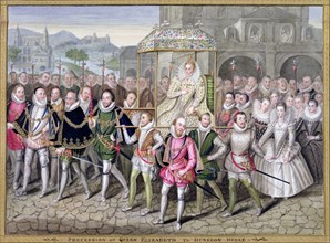 Queen Elizabeth I in procession with her courtiers, c1600-1603 (1825). Artist: Sarah, Countess of Essex