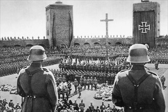 Nazi memorial ceremony for President von Hindenburg, Court of Honour, Tannenberg, 7th August 1934. Artist: Unknown