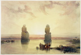 'The Colossi of Memnon, at Thebes, during the Inundation', Egypt, c1845. Artist: David Roberts