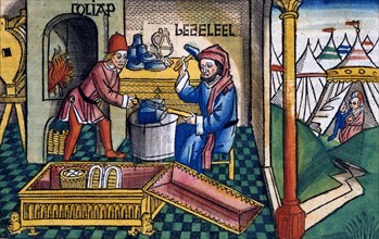 Exodus 31:2-8: Bezalel and Aholiab making the Ark of the Covenant. Artist: Unknown
