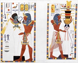 Two murals from the tombs of the Kings of Thebes, discovered by G Belzoni, 1820-1822. Artist: Charles Joseph Hullmandel