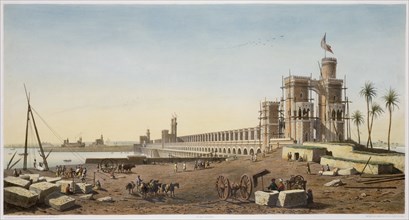 The dam across the Nile, the building of the Aswan Dam, Egypt, 1853. Artist: Philippe Benoist