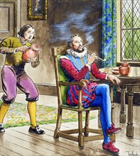 Sir Walter Raleigh smoking a pipe, (c1900). Artist: Trelleek
