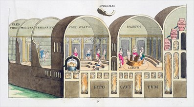 Cross section of a Roman baths, 19th century. Artist: Unknown