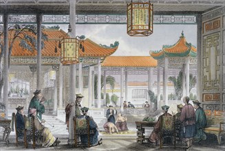 'Jugglers Exhibiting in the Court of a Mandarin's Palace', China, 1843. Artist: Thomas Allom