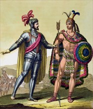The encounter between Hernando Cortes and Montezuma II, Mexico, 1519 (c1820-1839). Artist: Gallo Gallina