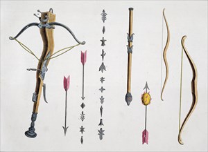 Bows and arrows from the 14th-15th century, 1842. Artist: Friedrich Martin von Reibisch