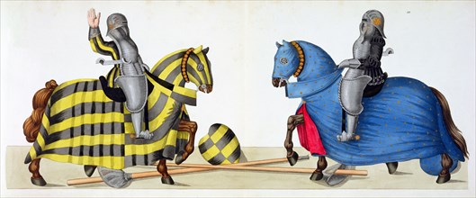 Two knights at a tournament, 1842. Artist: Friedrich Martin von Reibisch