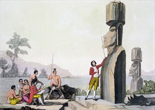 Statues on Easter Island, late 18th century. Artist: C Bottigella