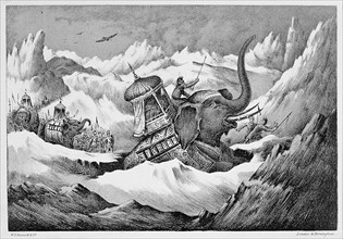 Hannibal and his war elephants crossing the Alps, 218 BC (19th century). Artist: Unknown