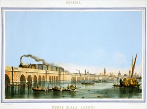 Bridge over the Lagoon, Venice, Italy, c1850. Artist: Giovanni Pividor
