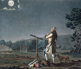 Bernard le Bovier de Fontenelle contemplating the plurality of worlds, 1791.  Artist: Jean Baptiste Morret