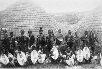 Zulu warriors, Southern Africa, c1875. Artist: Unknown