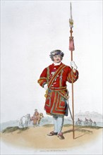 Yeoman of the King's Guard, 1805. Artist: William Henry Pyne