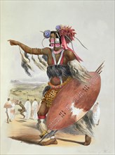 Zulu warrior, Utimuni, nephew of Chaka the late Zulu king, 1849. Artist: George French Angas