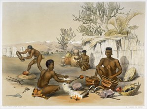 Zulu blacksmiths at work, 1849. Artist: George French Angas