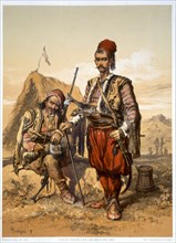 Turkish foot soldiers in the Ottoman army, 1857. Artist: Amadeo Preziosi