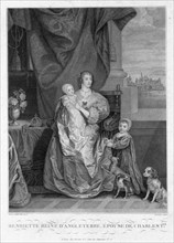 Henrietta Maria, Queen of King Charles I of England, with two of their children, c1630s (1880s). Artist: Henri-Arthur Bonnefoy