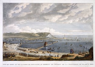 'View of the Port and the Roadstead of Boulogne at the Departure of the Flotilla, 16 August 1803'. Artist: Louis Francois Couche