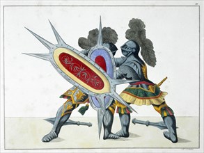 Two knights fighting on foot, 1842. Artist: Friedrich Martin von Reibisch