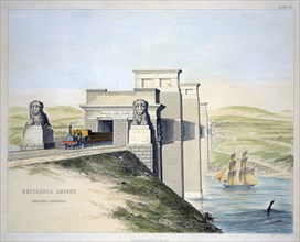 'Britannia Bridge, Anglesey Entrance', Wales, 1849. Artist: George Hawkins