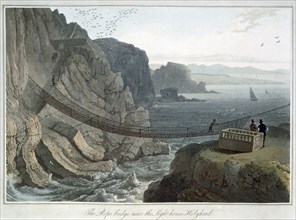 'The Rope Bridge near the Lighthouse, Holyhead', Anglesey, Wales, 1829. Artist: William Daniell