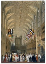 Queen Victoria and Prince Albert at a service in St George's Chapel, Windsor Castle, 1838. Artist: James Baker Pyne