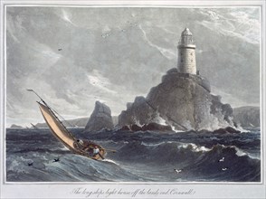 'The Longships Lighthouse off the Lands End, Cornwall', 1814. Artist: William Daniell