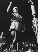 Adolf Hitler addressing a Nazi rally at Nuremberg, Germany, 1930s. Artist: Unknown