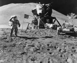 James Irwin (1930-1991) salutes the American flag during the Apollo 15 mission, 1971. Artist: Unknown