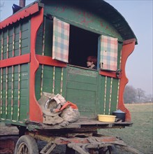 Gipsy caravan belonging to the Vincent family, Charlwood, Newdigate area, Surrey, 1964.