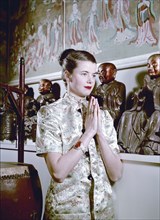 Model wearing an oriental style jacket, 1950s.  Artist: Göran Algård