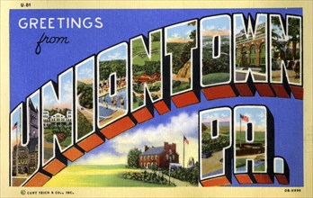 'Greetings from Uniontown, Pennsylvania', postcard, 1940. Artist: Unknown