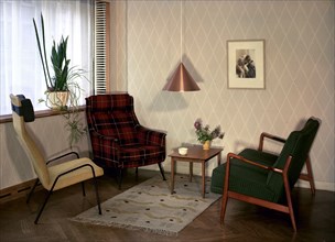 Living room in an ordinary Swedish flat, 1950s Artist: Göran Algård