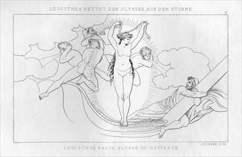 Leucothea, the sea deity, saves Odysseus in the storm, c1833. Artist: Unknown