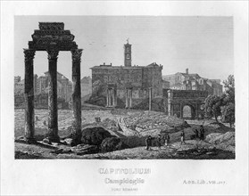 The Capitoline Hill and the Palazzo Senatorio from the Forum Romanum, Rome, c1833. Artist: Unknown