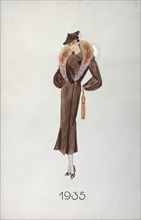 Model wearing a fur coat, 1935. Artist: Unknown