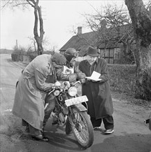 Landskrona Motorcycle Club having an orienteering competion, Sweden, 1951. Artist: Unknown