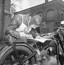Landskrona Motorcycle Club having an orienteering competion, Sweden, 1951. Artist: Unknown