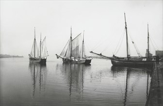 Sailing ships leave the harbour of Landskrona in dead calm conditions, Sweden, 1903. Artist: Unknown