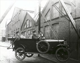 Thulin Type A car suspended from a crane, Landskrona, Sweden, 1923. Artist: Unknown