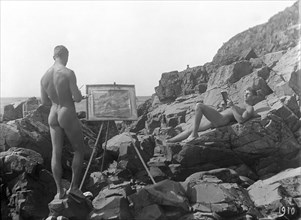 Nude modelling by the sea, 1910. Artist: Unknown