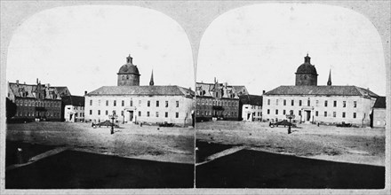 Stereoscopic image of the market square, Malmö, Sweden, 1865. Artist: Unknown