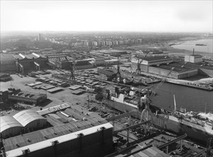 Aerial view of Kockums shipyard, Malmö, Sweden, 1981. Artist: Unknown