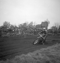 Dirt track motorcycle racing, Arlöv, Scania, Sweden, 1947. Artist: Otto Ohm