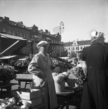 Flower stall in the market, Malmö, Sweden, 1947. Artist: Otto Ohm
