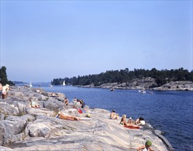 People on the rocks at Gryt Archipelago, Sweden, 1973. Artist: Torkel Lindeberg