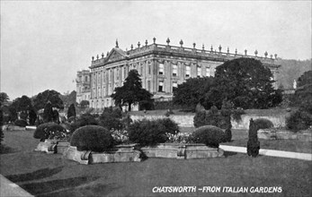 View of Chatsworth House from the Italian Gardens, Derbyshire, c1900-1919(?). Artist: Unknown